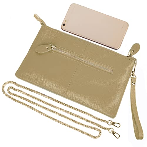 YALUXE Women's Genuine Leather Wristlet Handbags Purses Clutch Wallet Bag - color: Khaki