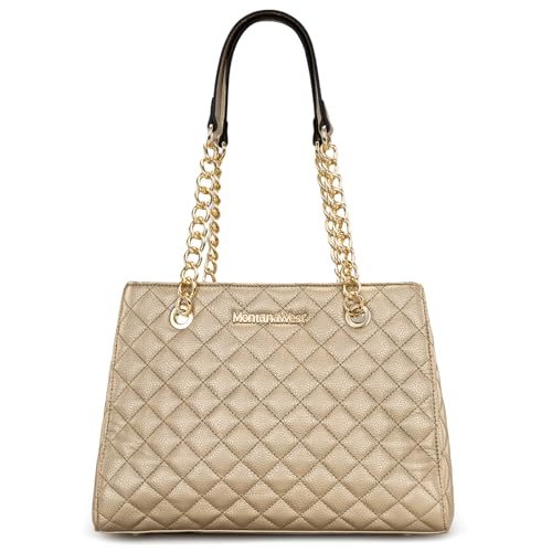 Montana West MEDIUM Tote Bag for Women Quilted Chain Handbags Shoulder Purse - color: 040gold