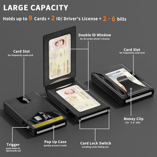 Wallet for Men,Aluminum RFID Blocking-Metal Smart Pop-Up Credit Card Holder with 2 ID Windows,Bifold Compact Security Anti Scanner Wallet & Money Clip,Men's accessories (bifold black) - color: bifold black