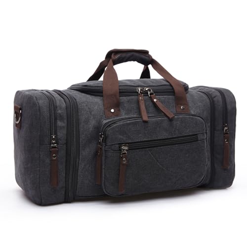 Men's travel bag, large capacity hand carried crossbody luggage bag, canvas cross-border waterproof mountaineering, expandable outdoor sports, 50L weekend overnight bag(black) - color: black