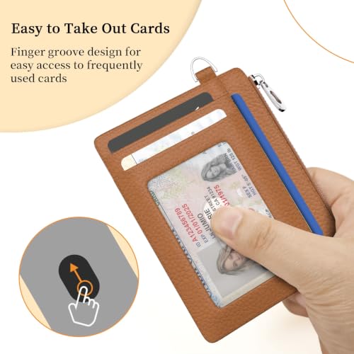 Hancynir Brown Minimalist Small Wallet Women Credit Card Holder RFID Slim | Zipper Pocket Wallet, Thin Travel Coin Purse, Ladies Women Mens Gifts, Cute Card Case, 6 Card Slots, ID Window, PU Leather - color: 01-Lichee Brown