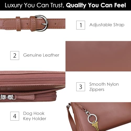 ili New York Genuine Leather Crossbody Bags for Women - Premium RFID Blocking Shoulder Bag Organizer with Adjustable Strap - color: Mauve