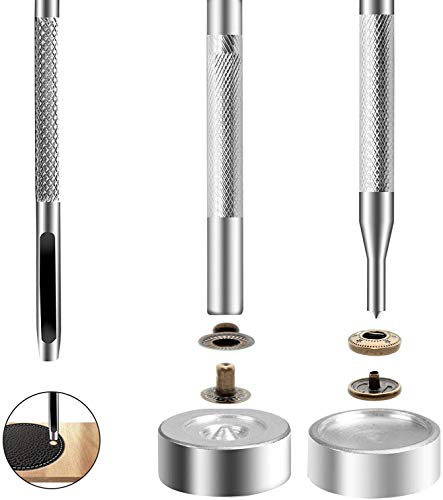 BetterJonny 24 Sets Heavy Duty Leather Snap Fasteners Kit, 15mm Metal Snap Buttons Press Studs Leather Rivets Snaps with 4 Setter Tools for Clothes Bracelet Jackets Jeans Antique Brass - color: Antique Brass, size: 15mm