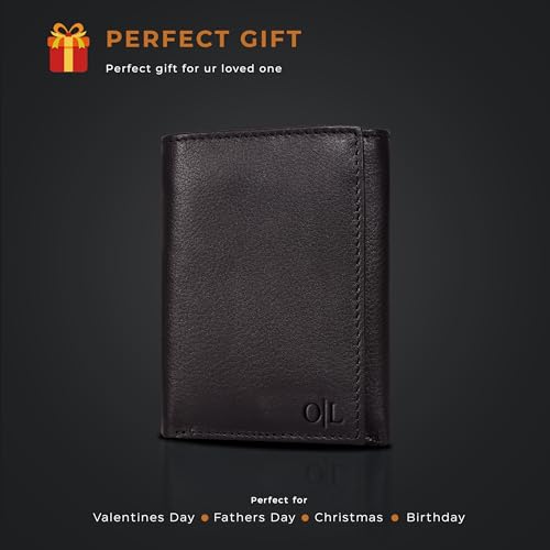 Trifold Leather Wallet for Men - RFID Slim Minimalist Front Pocket 6 Slots - color: Nappa Brown