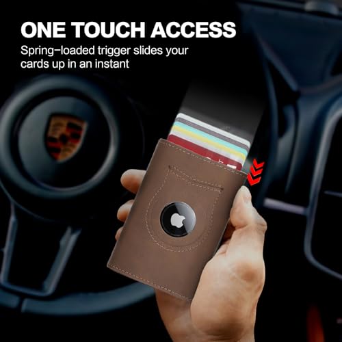 Wallet for Men Minimalist Compact Pop Up Credit Card Holder, Front Pocket Smart RFID Blocking Mens Slim Wallet,Ultra Thin Trifold Mens Leather Wallets Metal (Light Brown) - color: Light Brown
