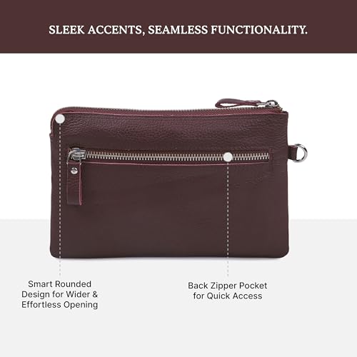 Leather Wristlet Wallet for Women Clutch Handbag Purse with Cell Phone Slot | Genuine Top Grain Leather, 8 Credit Card Slots, Detachable Strap, YKK Zipper, Gifts for Women - color: Burgundy Nappa