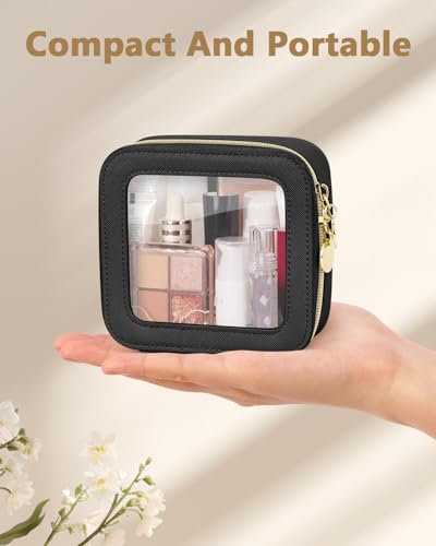 Soimeat Clear Makeup Bag, Portable Travel Cosmetic Bags, Multipurpose Leather Toiletry Bag with Zipper, Waterproof Transparent Cosmetic Organizer for Women, Mini, Black - color: Black, size: Mini