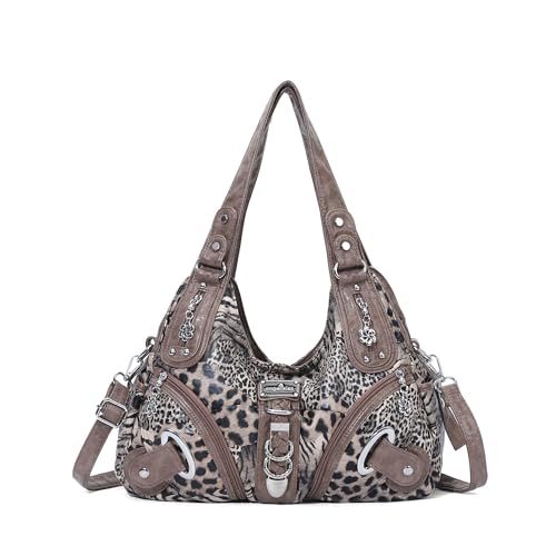 Angelkiss Hobo Purses and handbags for Women Satchel Handbag Women Purses Large Daily Shoulder Bags - color: Brown-leopard