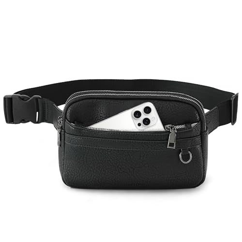 TAMTOMI Fanny Packs for Women Men Everywhere Belt Bag Vegan Leather Waist Packs with Adjustable Strap Crossbody Chest Bag Travel for Workout - color: Black