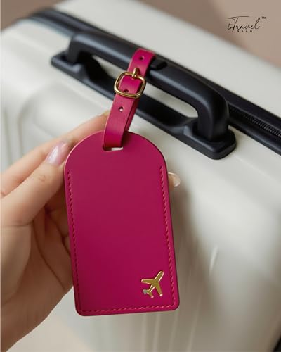 Luggage Tags for Suitcases, PU Leather Travel Tags for Luggage - color: Wine Red