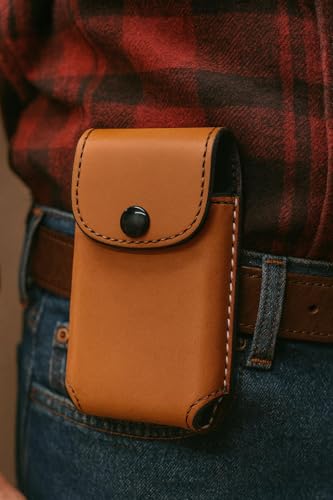 Custom Leather Phone Holster, Heavy Duty Belt Pouch Case with Snap Closure, EDC Waist Carry Cell Phone Sheath (Tan) - color: Tan