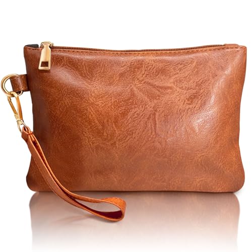 K.E.J. Clutch Purses for Women Wallet Wristlet Small Wallet Purses Clutch Handbags Zipper Purse for Ladies Women Gifts - color: Brown