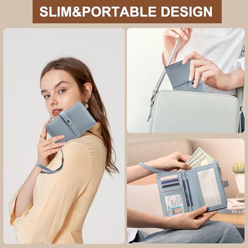 Small Wallet Women RFID Blocking Vegan Leather Slim Thin Bifold Credit Card Wallet Passport Holder Ladies Travel Wallet Mini Purse with Zipper Pocket - color: Blue