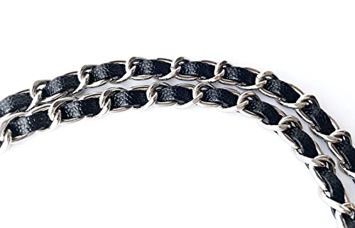 Caviar leather Purse Chain Strap Slim Wide 8mm Length 48.4inch Replacement crossbody chain strap for small handbag - color: Silver