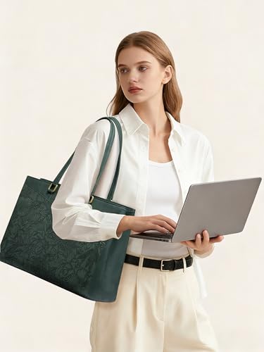 LOVEVOOK Laptop Tote Bag for Women,Leather Work Computer Briefcase Bag - color: Dark Green, size: 17.3 inch