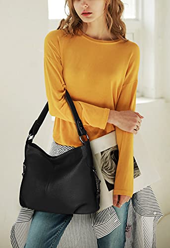 YALUXE Women's Real Leather Shoulder Bags Hobo Handbags Purse Crossbody Bag - color: Z1 Black