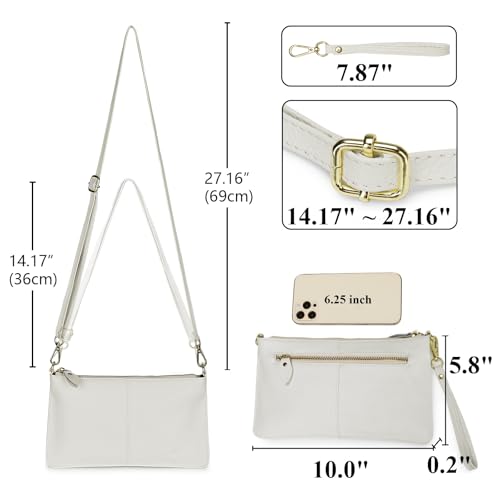 YALUXE Women's Genuine Leather Wristlet Handbags Purses Clutch Wallet Bag - color: 1- White Leather Strap