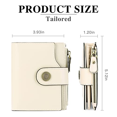 FALAN MULE Small Wallet for Women Leather Bifold Compact Small Womens Wallet with RFID Blocking - color: Off-White