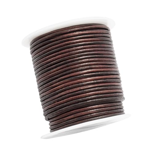 (TM) 2 mm Genuine Round Leather Cord Braiding String, Antique Brown Distressed, 10 Meters (10 Yards) - color: Antique Brown Distressed, size: 2 mm_10 yards