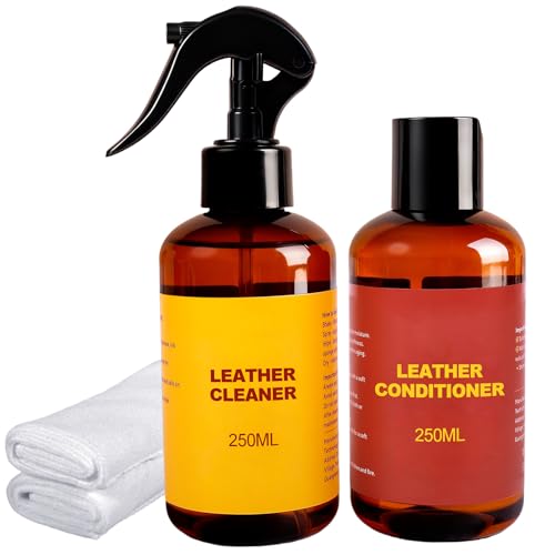 Leather Cleaner and Conditioner for Couch: Complete 2-Step Care Set for Car Interior Furniture Sofa Shoes Bags & Jackets - Restores Dry Cracked Faded & Scratched Leather