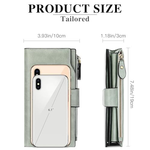 SENDEFN Women Leather Wallets RFID Blocking Clutch Card Holder Ladies Purse with Zipper Pocket - color: A-Light Green