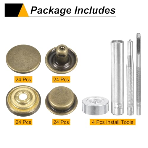 HARFINGTON 24Set Leather Snaps Fasteners Kit 15mm Dia Brass Press-Stud Cap Button 2.95" Length Metal Snap Buttons with 4 Install Tools for Coat Bag Leather Marine Boat Canvas, Bronze - color: Bronze, size: 15mm