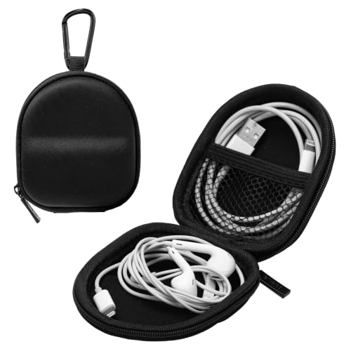 Ginsco 2026 Hard Shell Earbuds Case for Wired/Wireless Earphone, Portable Travel Tech Cable Cord Organizer, Backpack-Style Storage Pouch with Carabiner for Apple EarPods - color: Black, size: Standard