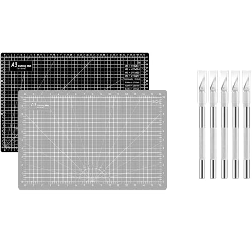 18"x12" (A3) Cutting Mat Black/Grey,3PCS Craft Knife Hobby Knife Includes 30PCS Spare Exacto Knife Blades #11 and A Ruler
