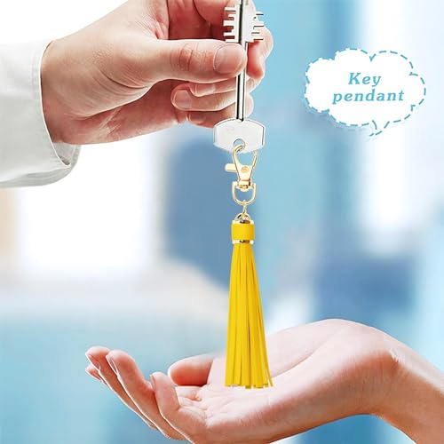 Penta Angel 2Pcs 5.9'' Large PU Leather Tassel with Lobster Swivel Keychain Pendant for Handbag Backpack Jewelry Making (Yellow) - color: Yellow