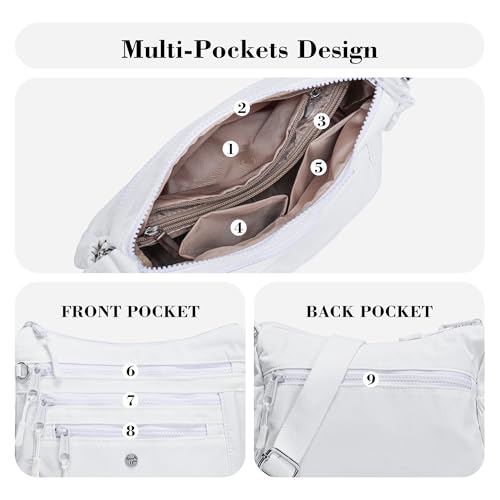 AOCINA Nylon Crossbody Bags for Women Multi Pocket Cross Body Purses - color: White, size: Small