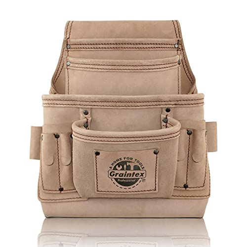 Graintex ST2010 10 Pocket Nail & Tool Pouch Top Grain Leather for Framers, Constructors, Electricians, Plumbers, Handyman