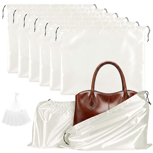 Q&J Fabric Co. 6 Pack Satin Dust Bag 19.7x23.6 inch Beige 100% Polyester Silk Bag Purse Dust Bag Shoe Bags for Closet Purse Protector Bag Dust Covers for Purses - color: Beige, size: 19.7"x23.6"