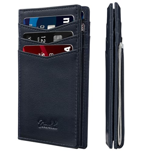 Zitahli Mens Slim Wallet - RFID Blocking Leather Bifold with Magnetic Closure, 12+ Card Capacity ID Window | Money Clip Gifts for Him - color: Imperial Blue