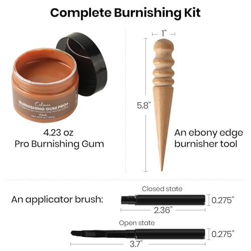 Calvana Khaki Burnishing Gum 4.23 oz, Includes Ebony Edge Burnisher and Applicator Brush, for Edges on Oil-Tanned & Veg-Tanned Leather, Burnishing & Polishing, Water-Based - color: Khaki