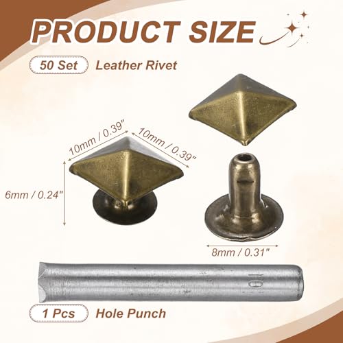 HARFINGTON 50pcs Pyramid Rapid Rivet 10mm Leather Rivets Rapid Punk Spikes Leathercraft Decoration with Hole Punch for Rock Nailheads Clothing Belts Bags Shoes, Bronze - color: Bronze, size: 10mm