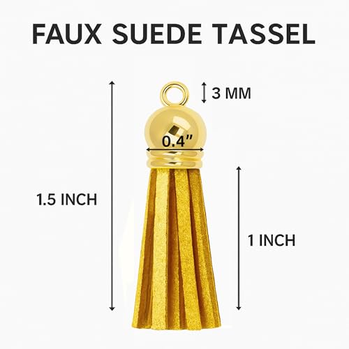 Mandala Crafts Gold Cap Gold Faux Suede Leather Tassels, 100 PCs - color: Gold Cap Gold Suede