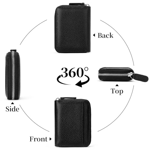 SENDEFN RFID Credit Card Holder for Women Small Leather Zipper Card Case Wallet 15 Slots - color: J-Black