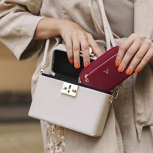 Genuine Leather Wristlet Wallets for Women Clutch Purse with Detachable Strap Slim Phone Wallet for Travel Wedding - color: Red