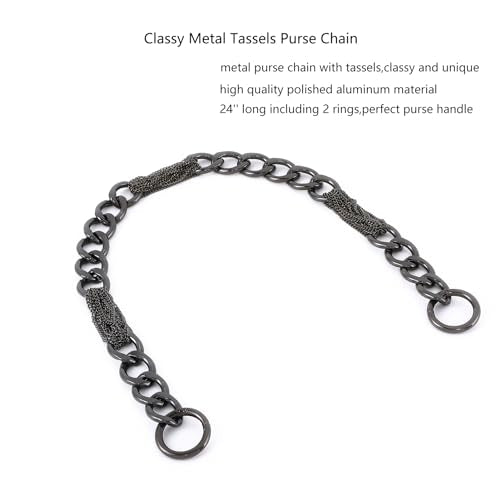 Yichain Classy Metal Tassels Bag Chains Purse Handles Shoulder Strap Replacement Charms Accessories (Black Big 24'') - color: Black Big 24''