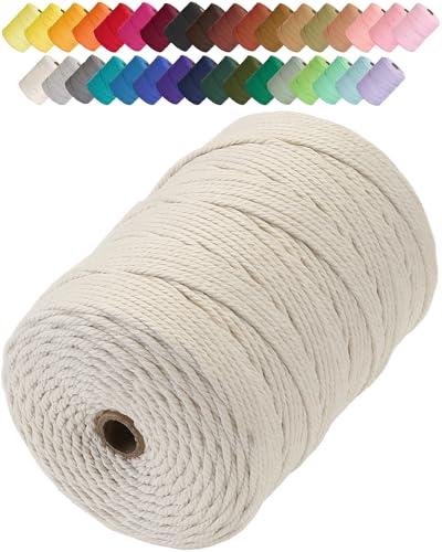 Macrame Cord 3mm x 328yards, Soft Colored Macrame Rope, Natural Cotton Cord for Plant Hangers, Wall Hanger, Decorative Projects(Natural Color) - color: Natural Color, size: 3mm×328Yards