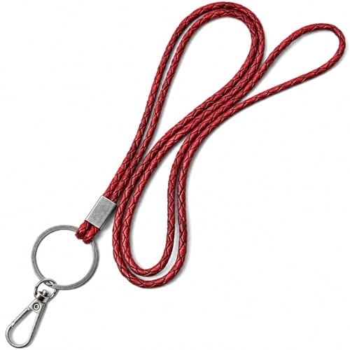 GENIQUE leather lanyards for id badges, key leather lanyard, 21 inch length lanyard leather for keys, id badges, flash drive - color: Red Distressed