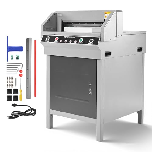 VEVOR Electric Paper Cutter, Heavy Duty Metal Paper Cutter Machine, 17.72 inch Cutting Width, 1.57 inch Cutting Thickness, Electric Guillotine Trimmer with Infrared Function and Spare Blade