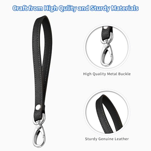 Genuine Leather Wristlet Strap - Universal Hand Lanyard Replacement - color: Silver - Black