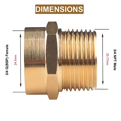 4 Pack G 3/4 (BSP) Female Thread to US 3/4 NPT Male Thread Brass Pipe Fitting Adapter,G to NPT Adapter 3/4 Inch Converter Connector - color: 4 PACK 3/4" BSP x 3/4" NPT