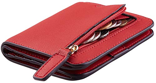 Toughergun Women’s Small Slim Leather Wallet with RFID Protection, Compact Bifold Mini Purse with Clear ID Window - color: 10 ReNapa Red Classic