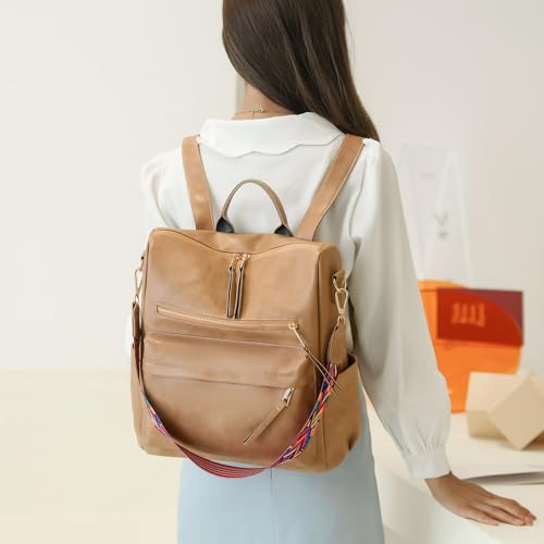 Women's Fashion Backpack Purse for Women Leather Multipurpose Design Ladies Shoulder Bag Travel bag Satchel Handbags - color: Khaki