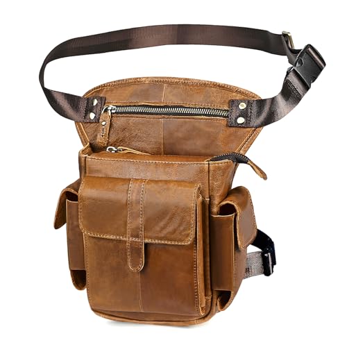 Water Resistant Canvas + Leather Motorcycle Travel Fanny Waist Pack Drop Thigh Leg Bag Pouch For Men Women FB913-5 - color: Coffee 2