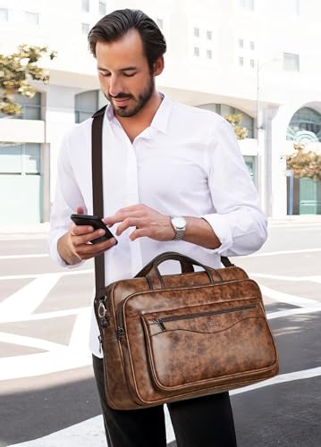 Shrrie Vegan Leather Laptop Bag 17 to 17.3 Inch for Men and Women - color: Brown