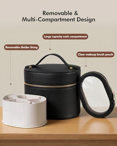 Prite 2 Pcs Makeup Bag Set Travel Cosmetic Case with Clear Pouch for Women | Removable Divider, Vanity Case, Waterproof, Vegan Leather, Elastic Slot, Dual Zipper, Structured, Easy Clean - color: Classic Black