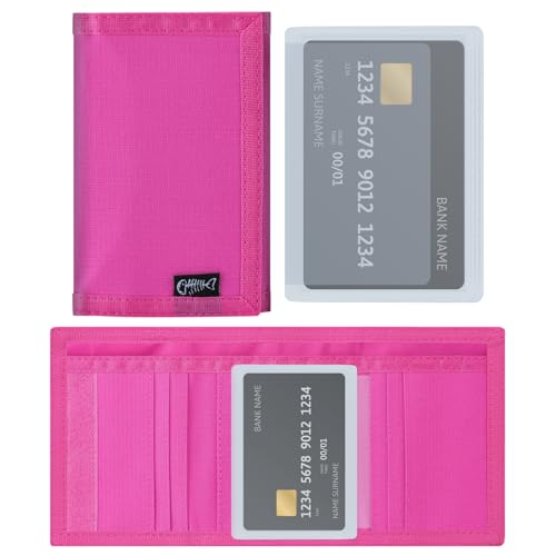 Men’s Nylon Trifold Wallet with 6 Page Wallet Insert, Ultra Thin and Security Wallet with ID Window for Card Cash Holder, Modern Fashion Purse Gifts for Teen Boys Men Women -Rose - color: 24017 Rose
